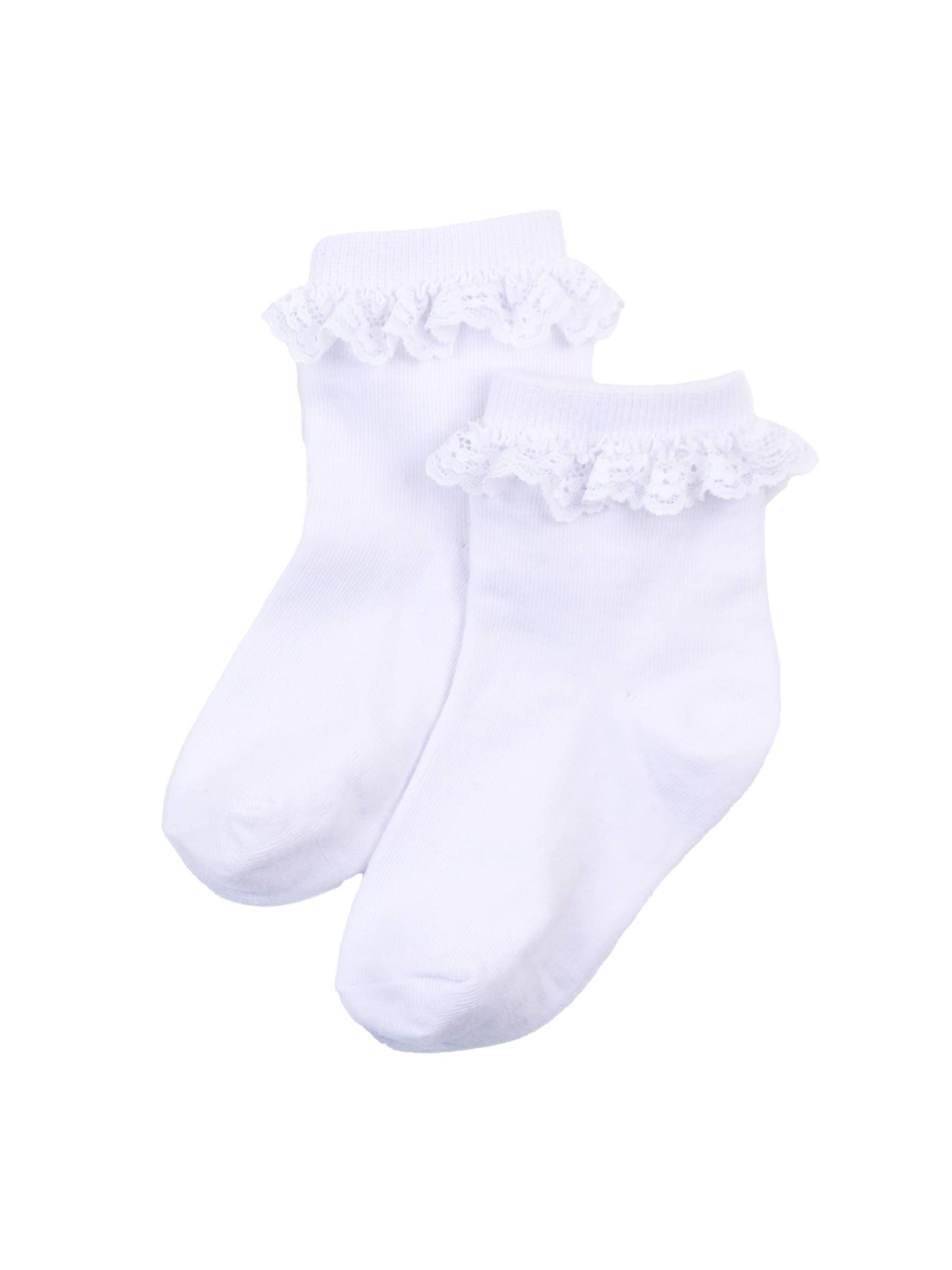 RuffleButts + RuggedButts - Girls White 3-Pack Ruffle Ankle Socks