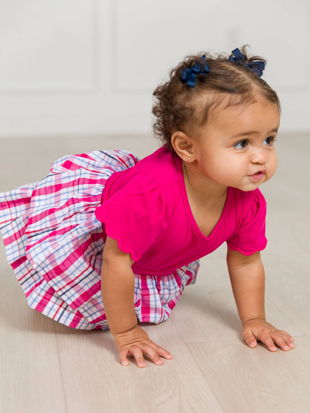 RuffleButts + RuggedButts - Baby Girls Adley Plaid Short Sleeve Skirted Romper