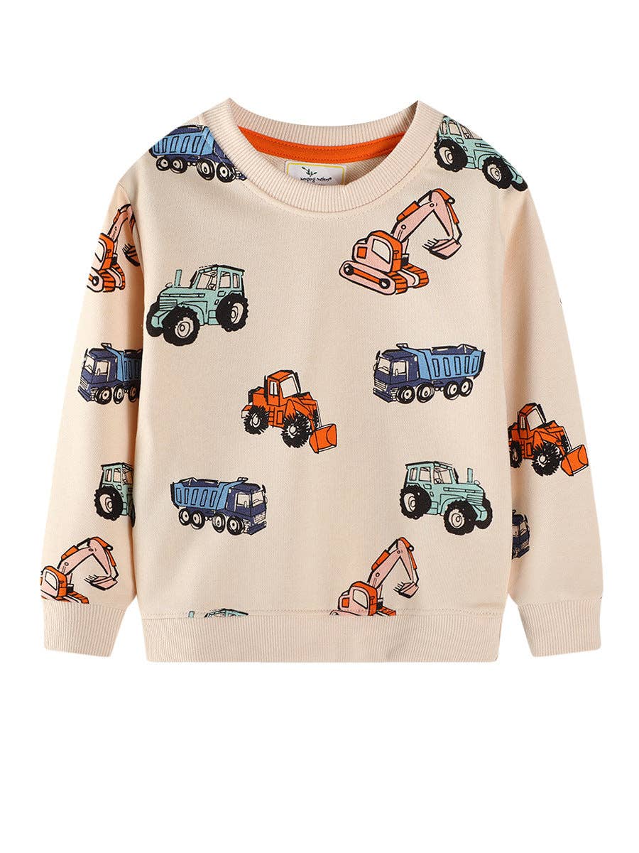 The Find Peaks - Cute Boys' Long Sleeve Sweatshirt with Excavator Pattern