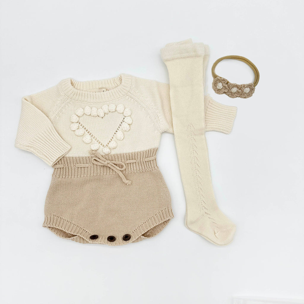 OLIVE & CRADLE - Cream Heart Romper Set