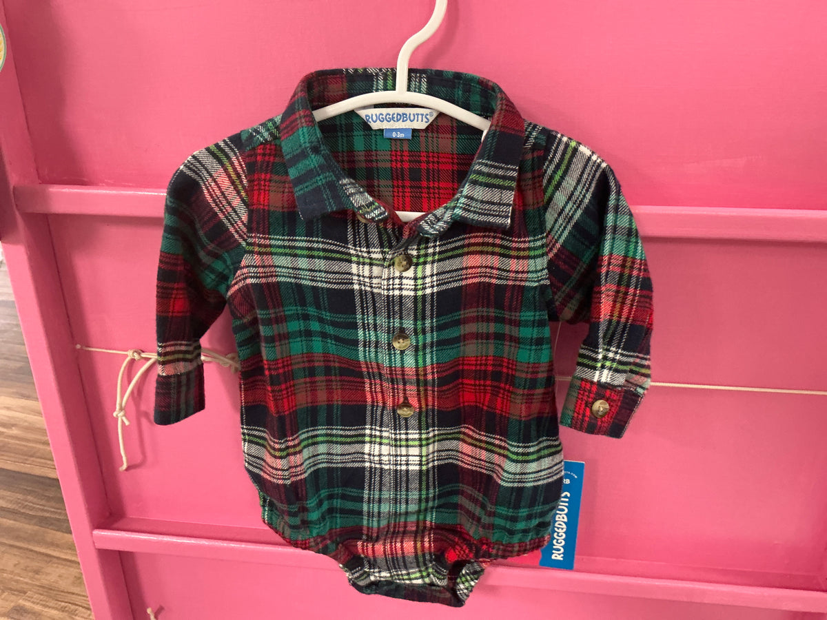 RuffleButts + RuggedButts - Baby Boys Christopher Plaid Long Sleeve Button Down Bodysuit