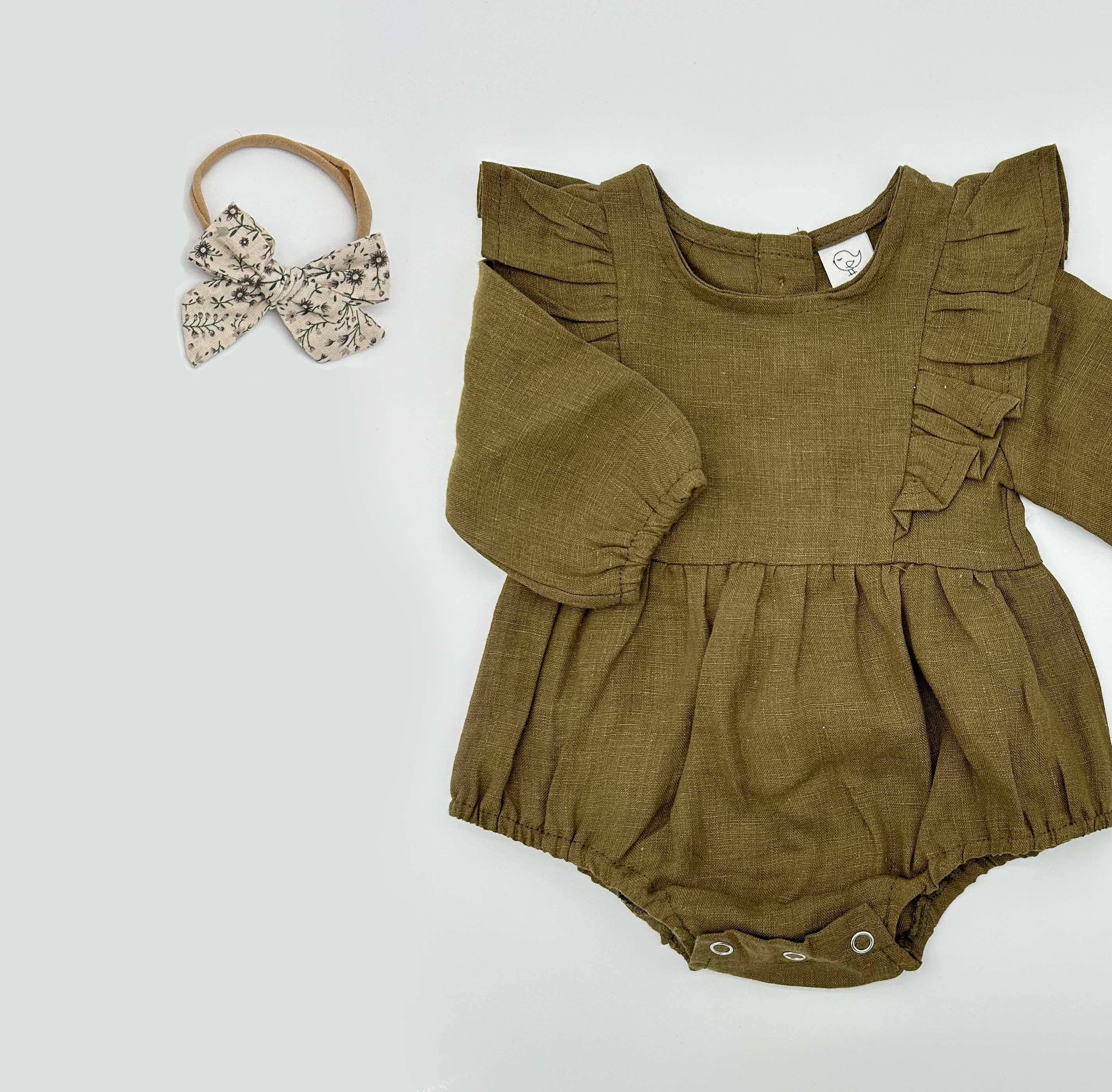 OLIVE & CRADLE - Gabriella Longsleeve Romper with Bow