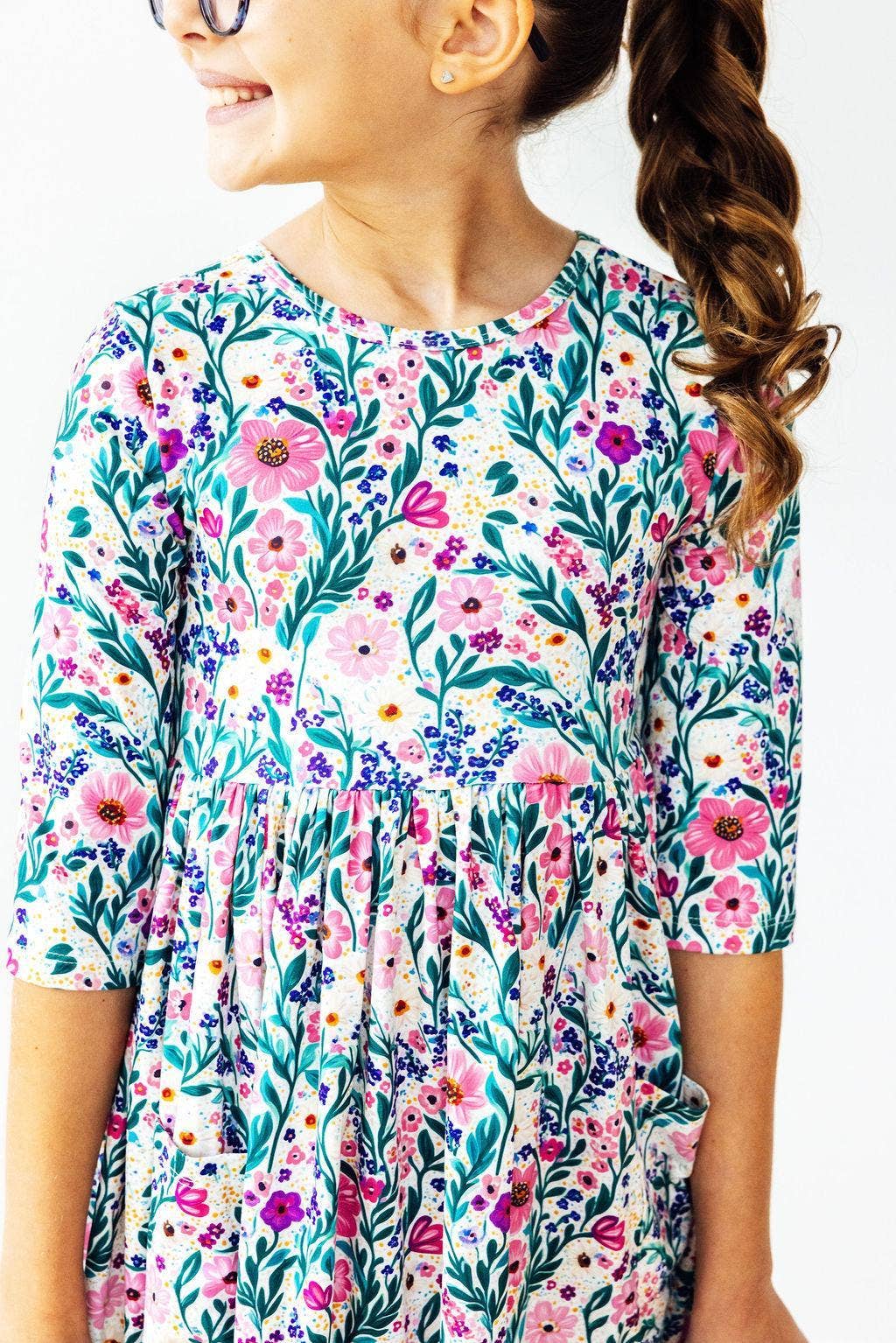 Mila & Rose - Vivid Garden 3/4 Sleeve Pocket Twirl Dress
