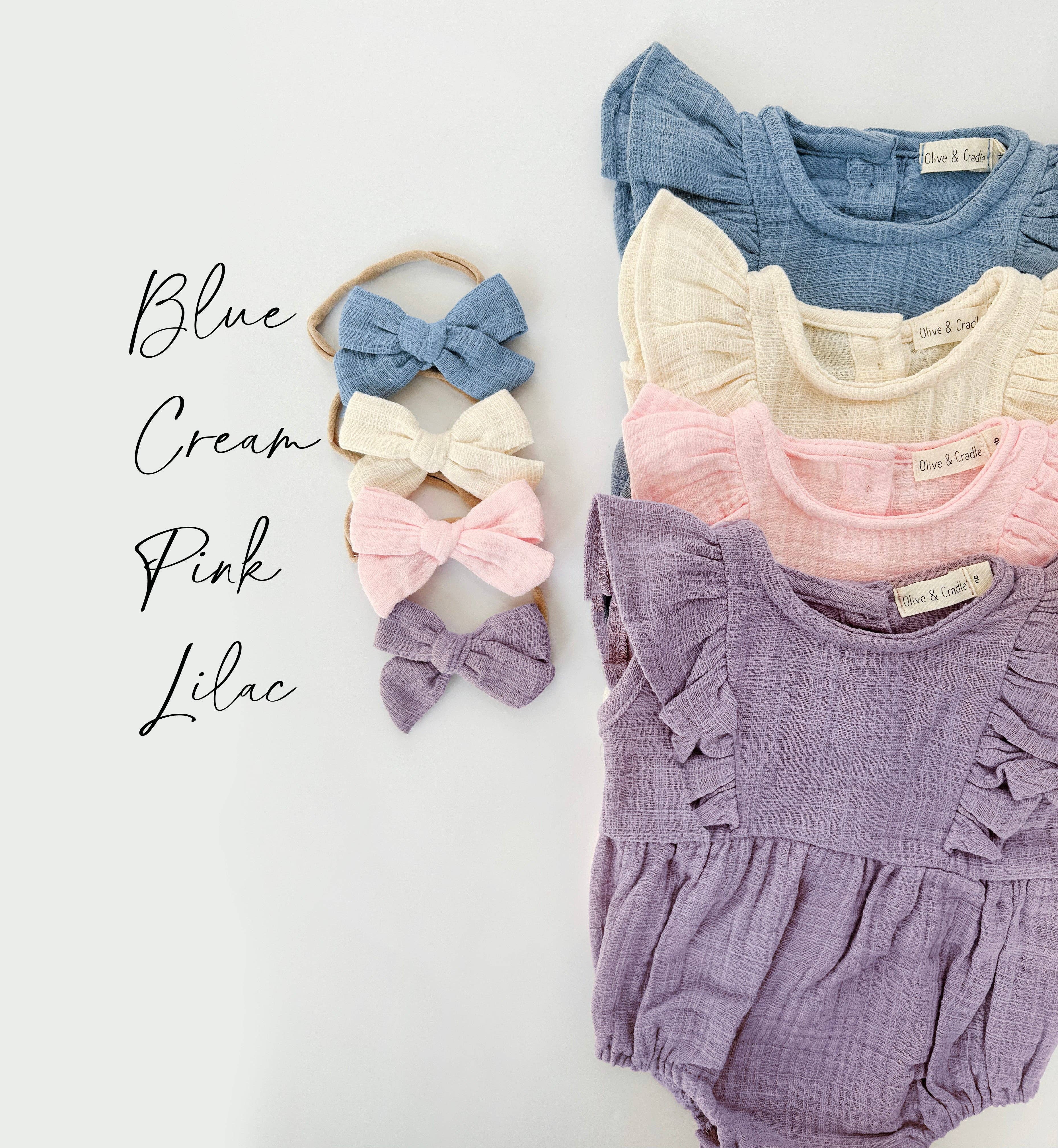 OLIVE & CRADLE - Milana Muslin Bubble Romper + Bow