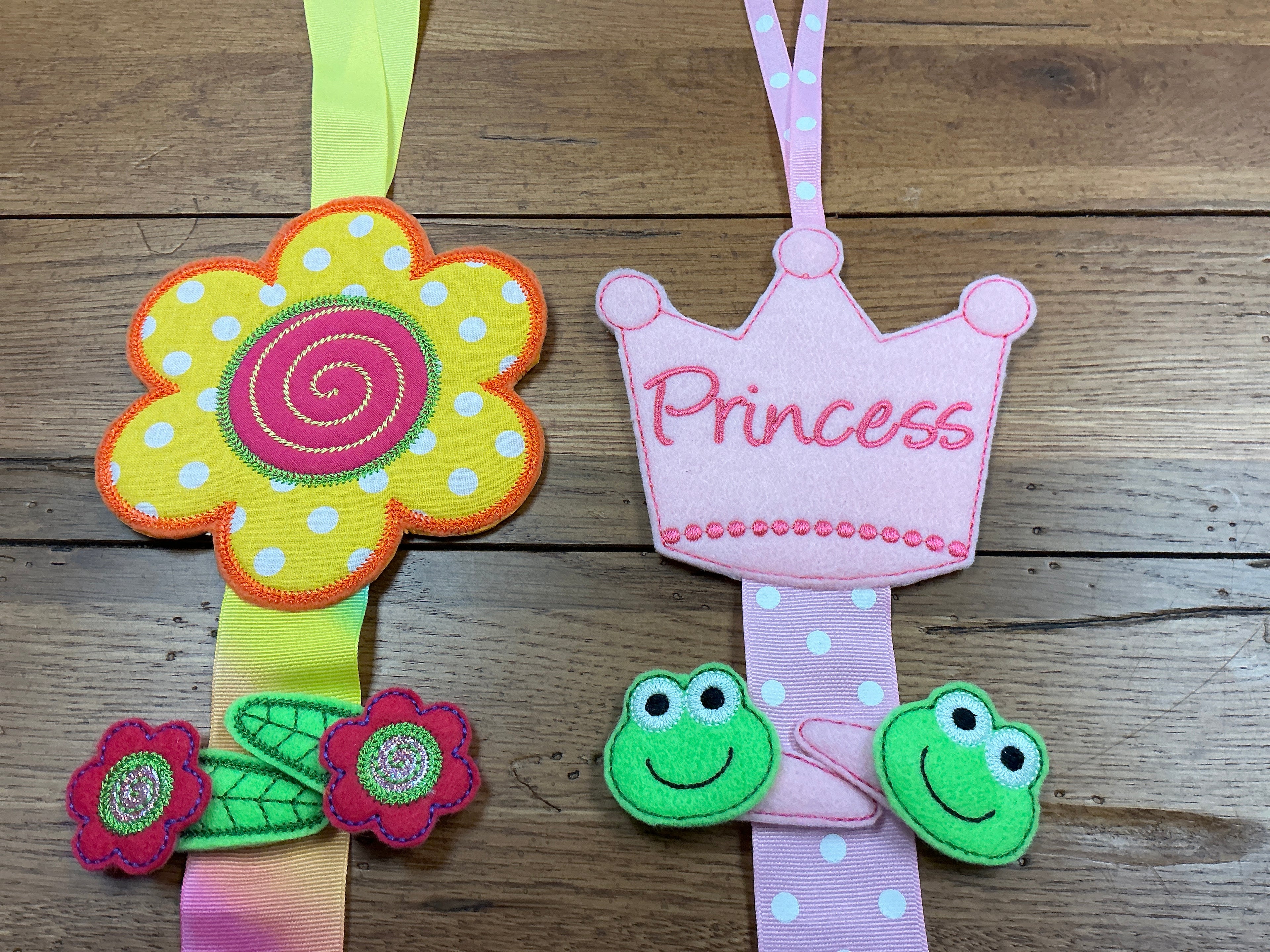 Embroidered felt and cloth with ribbon barrette holders