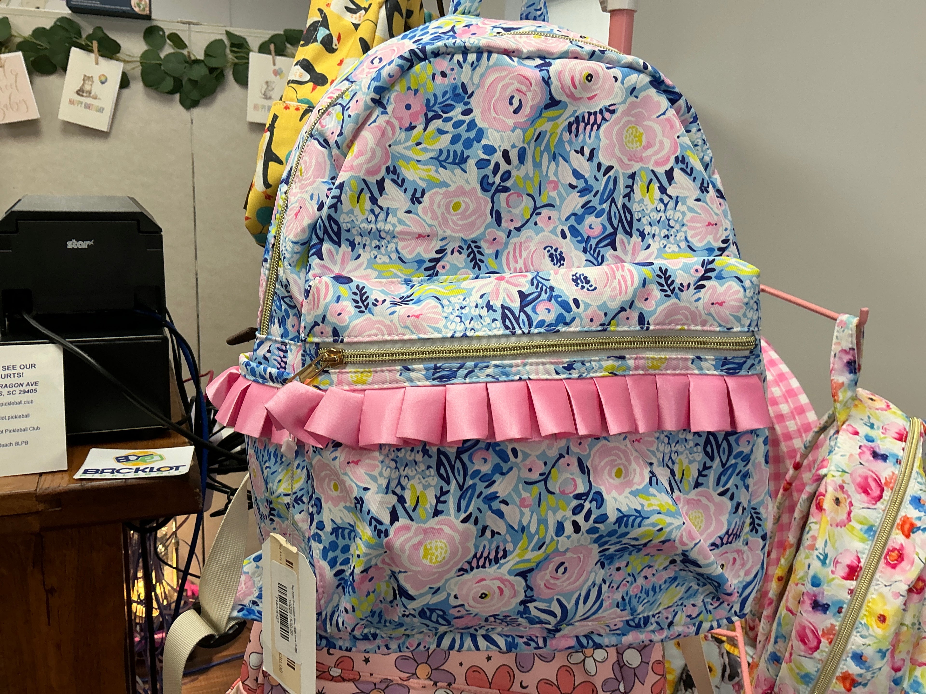 Big Kids Backpack Blue With Pink Ruffle