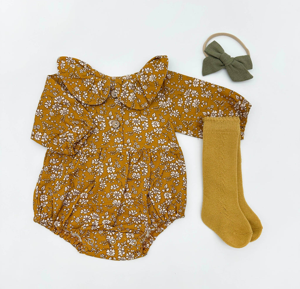 OLIVE & CRADLE - Mustard Floral Romper Set