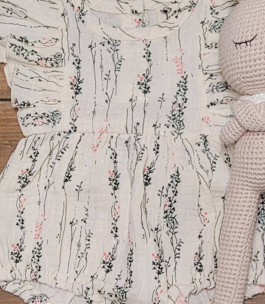 OLIVE & CRADLE - Milana Muslin Bubble Romper + Bow