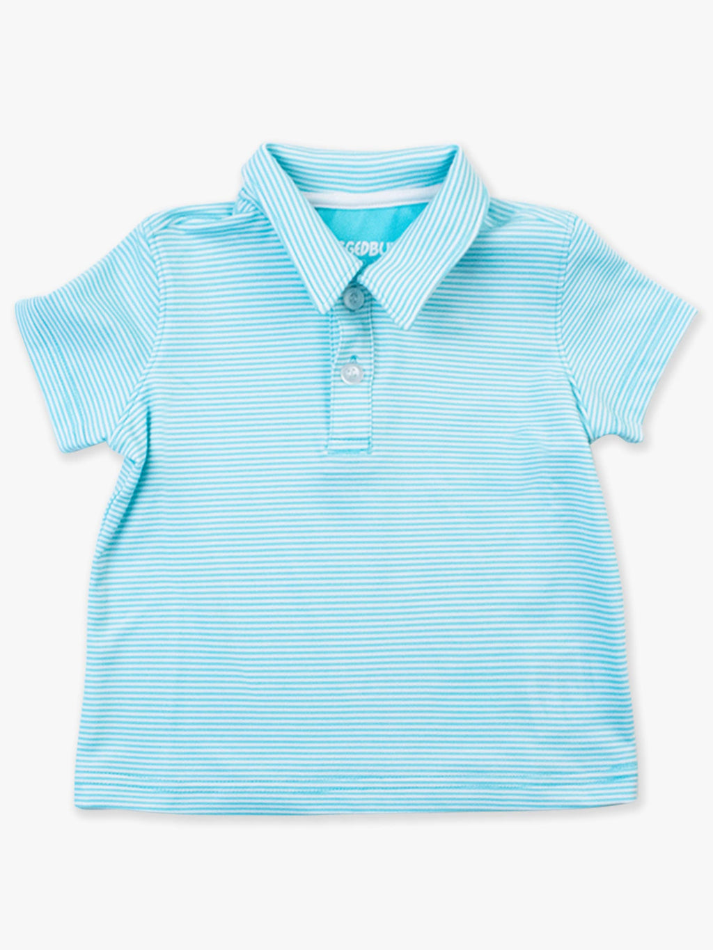 RuffleButts + RuggedButts - Boys Bright Aqua Micro Stripe Knit Short Sleeve Performance Polo