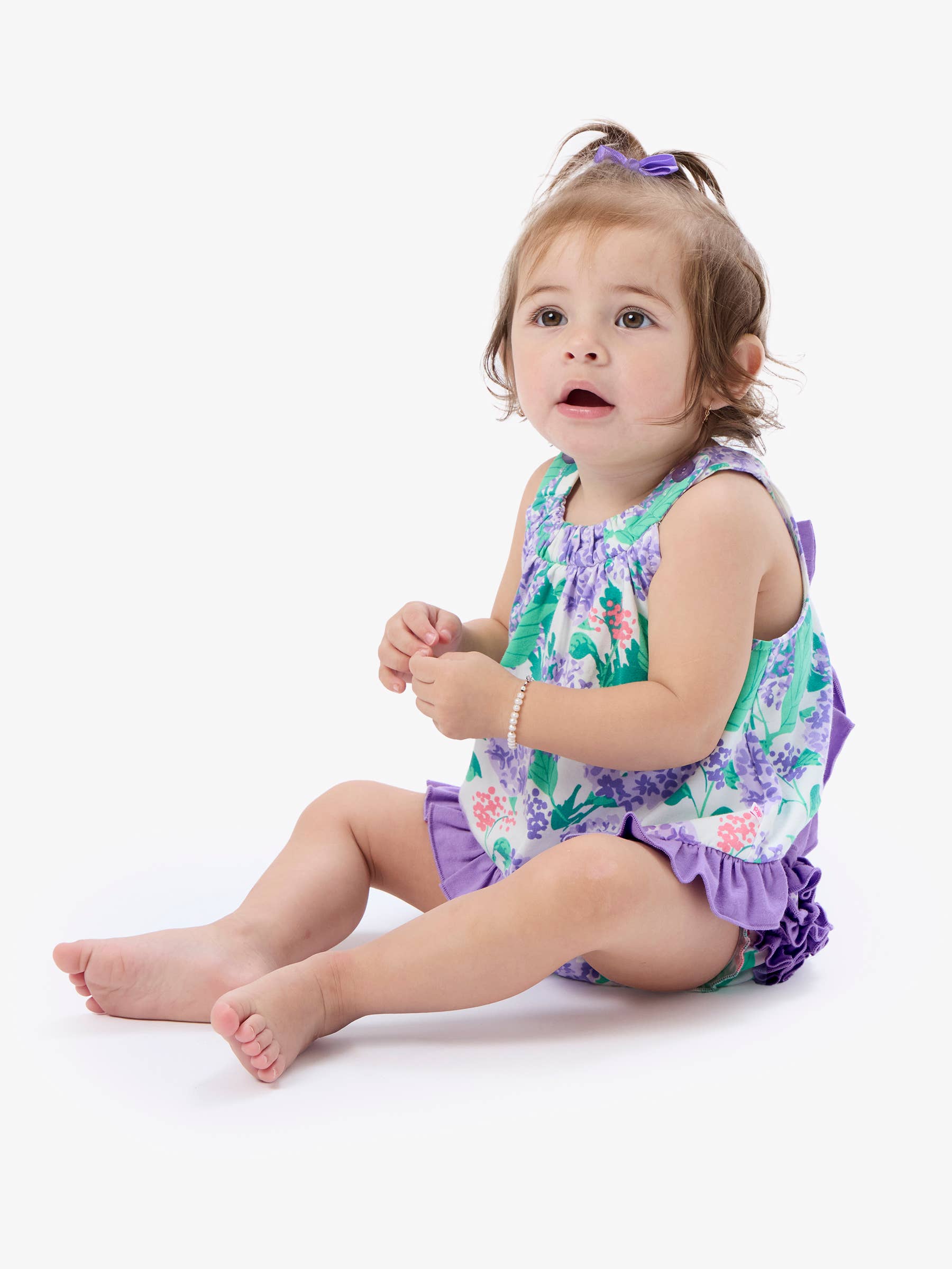 RuffleButts + RuggedButts - Baby Girls Purple Hydrangea Garden Knit Swing Top & Bloomer Set