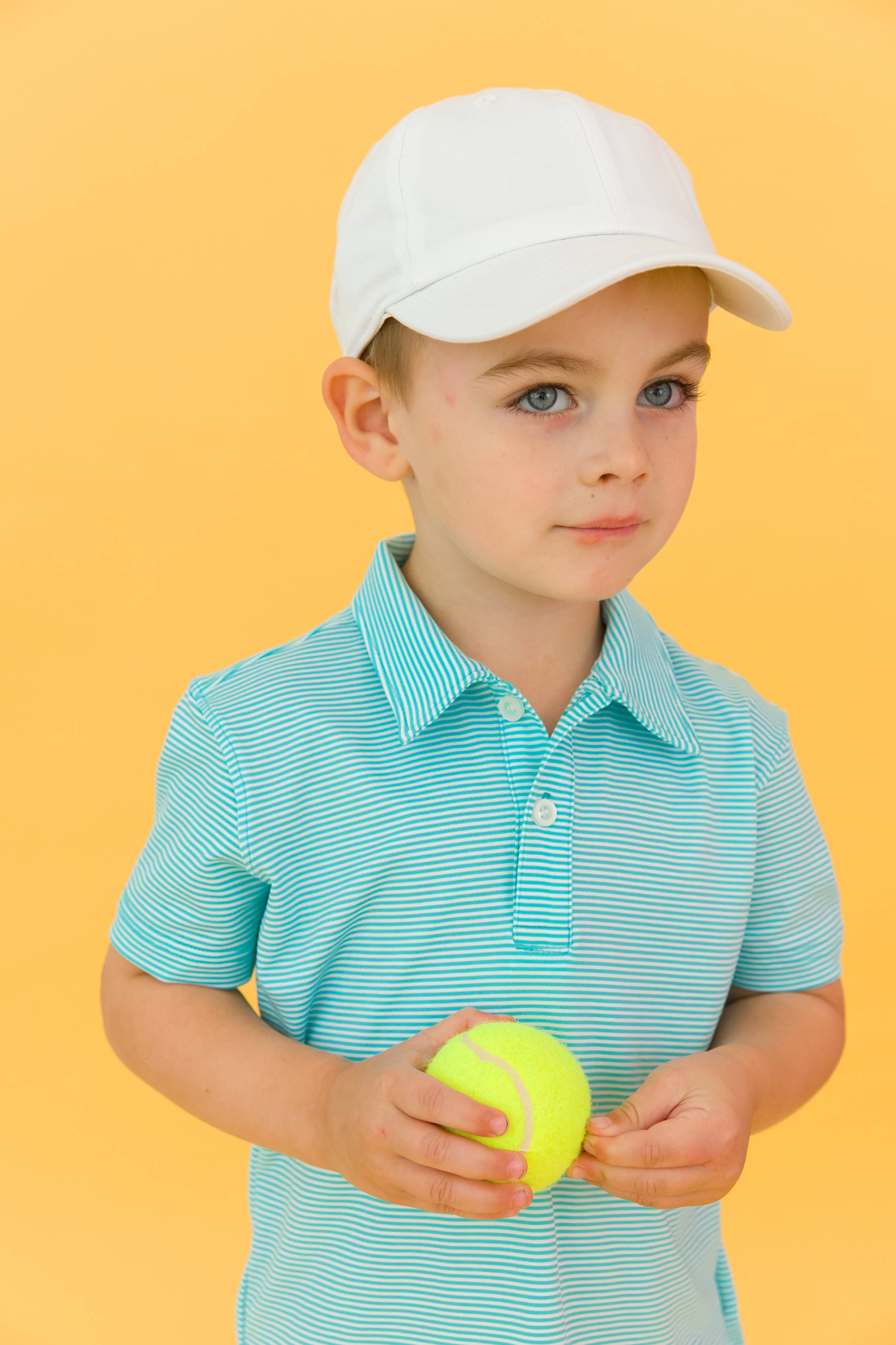 RuffleButts + RuggedButts - Boys Bright Aqua Micro Stripe Knit Short Sleeve Performance Polo