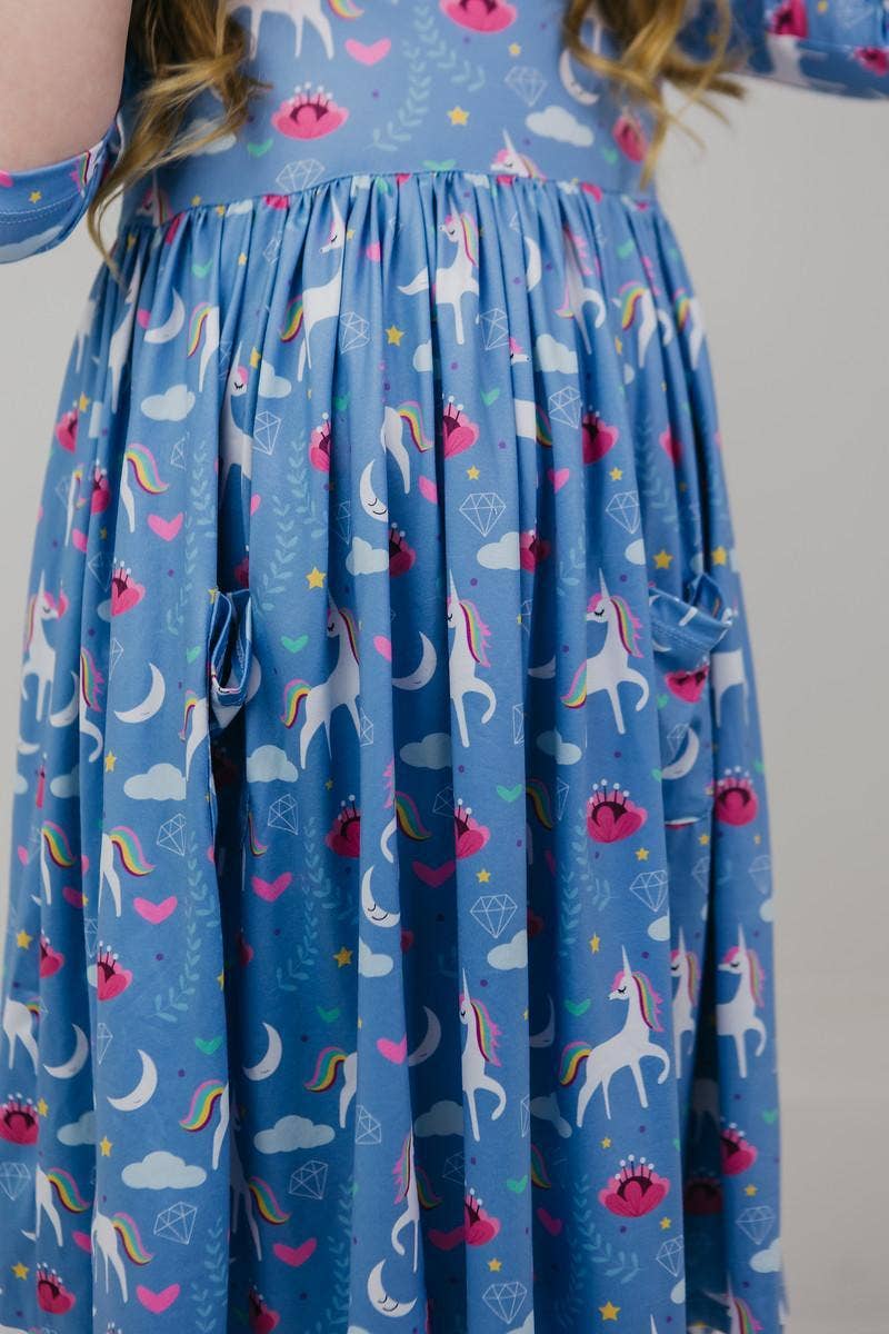 Mila & Rose - Blue Moon 3/4 Sleeve Pocket Twirl Dress