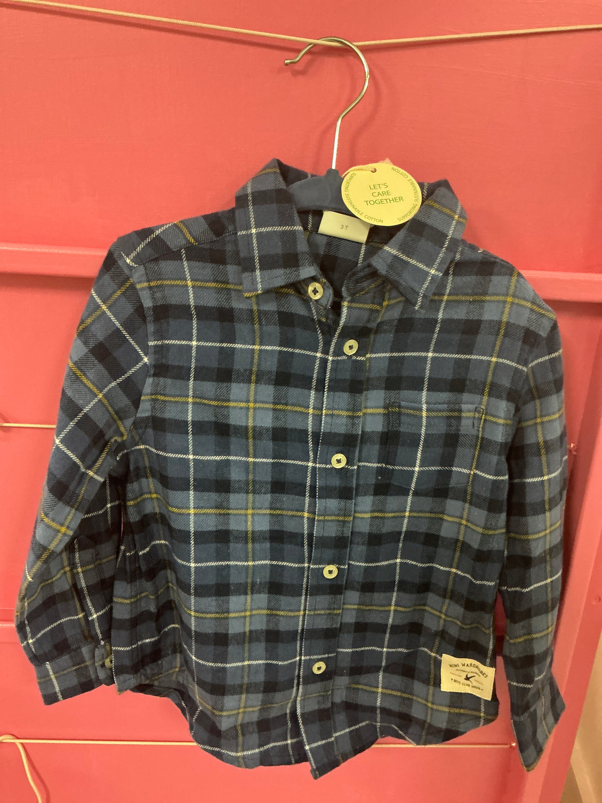 Mini Wardrobe toddler boy button blue plaid LS shirt