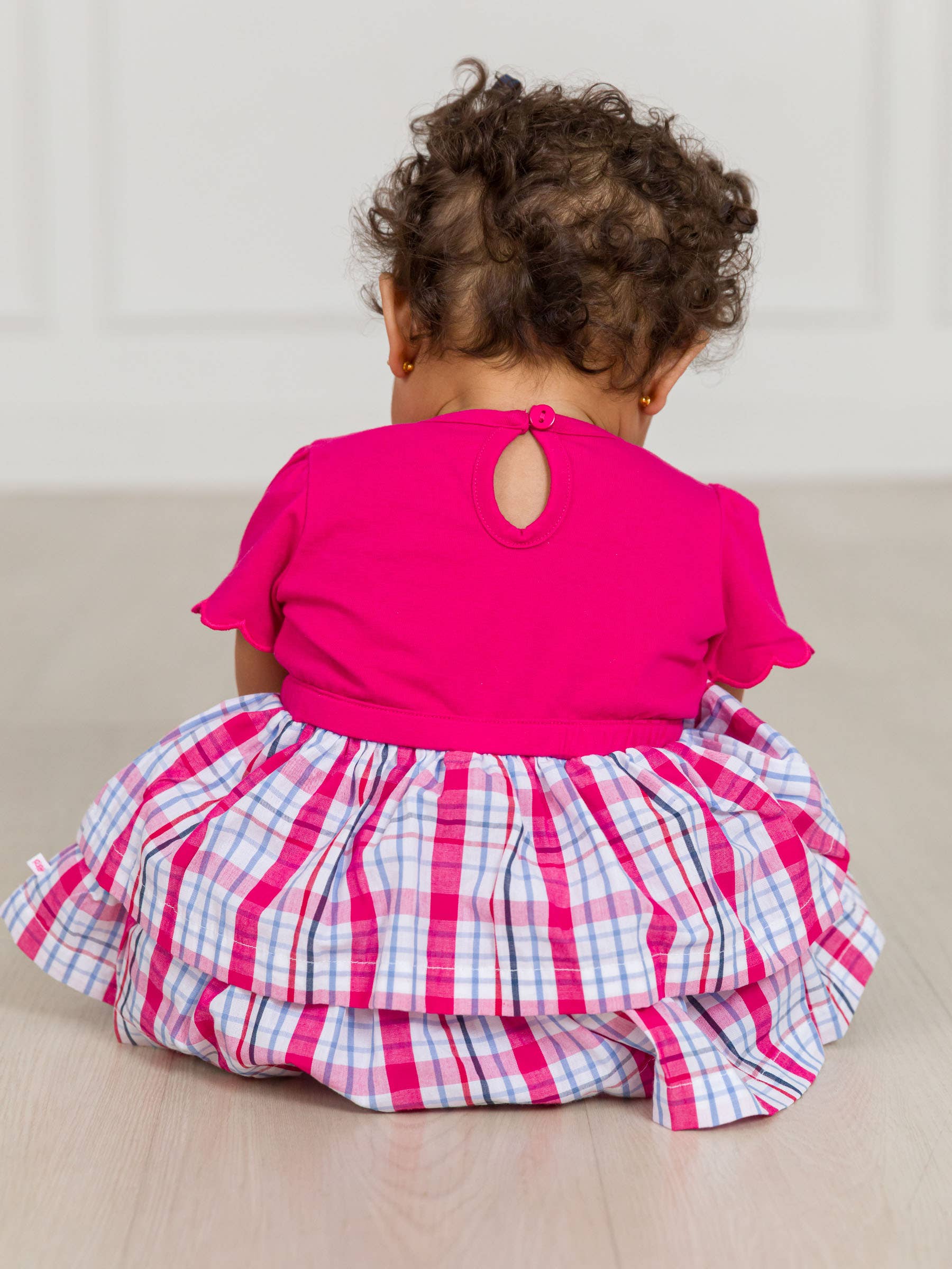 RuffleButts + RuggedButts - Baby Girls Adley Plaid Short Sleeve Skirted Romper