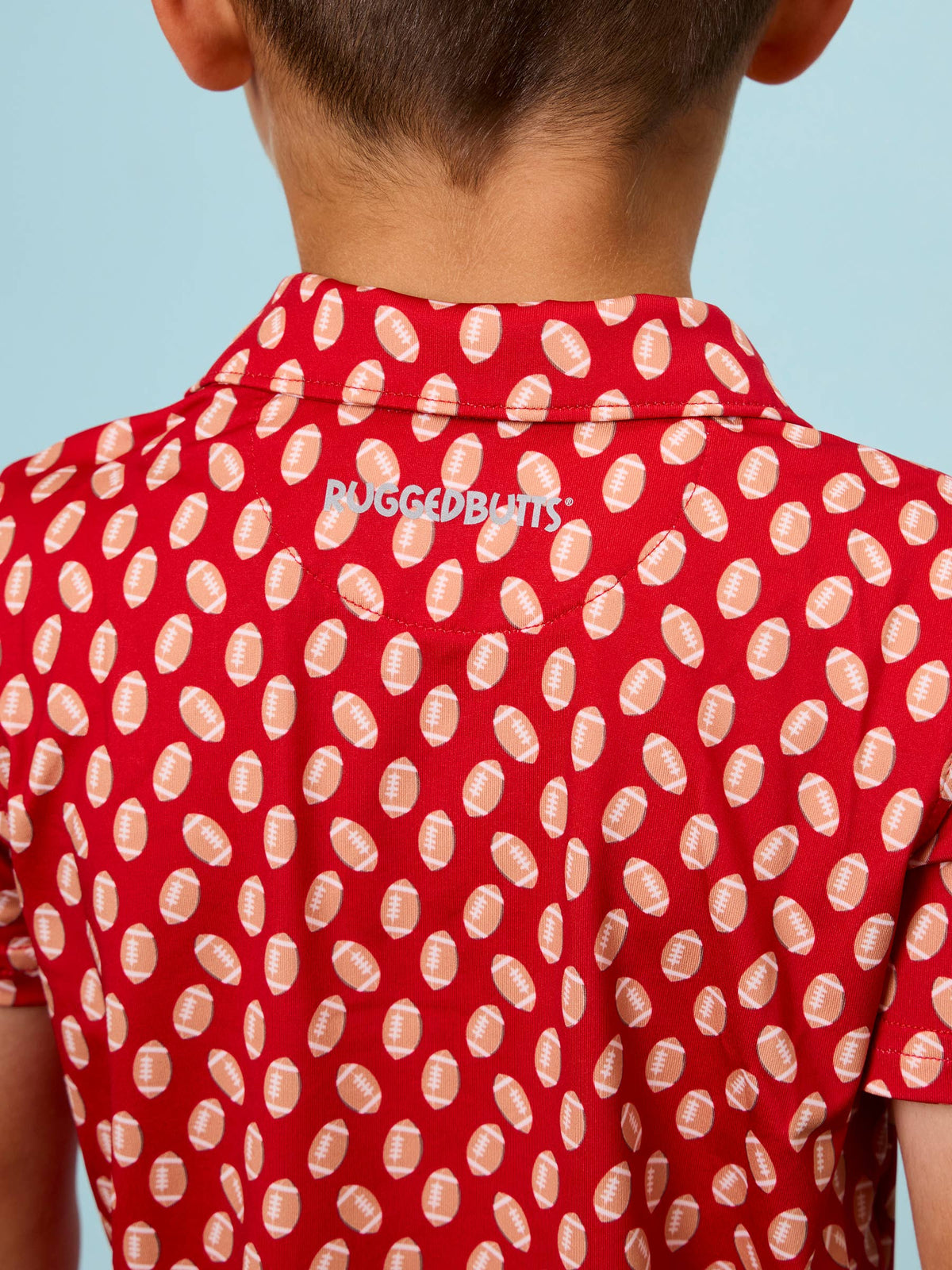 RuffleButts + RuggedButts - Boys Varsity Red Football Frenzy Knit Short Sleeve Performance Polo