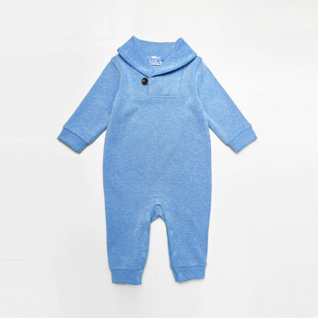 Baby Blue Corduroy Shawl Collar Romper