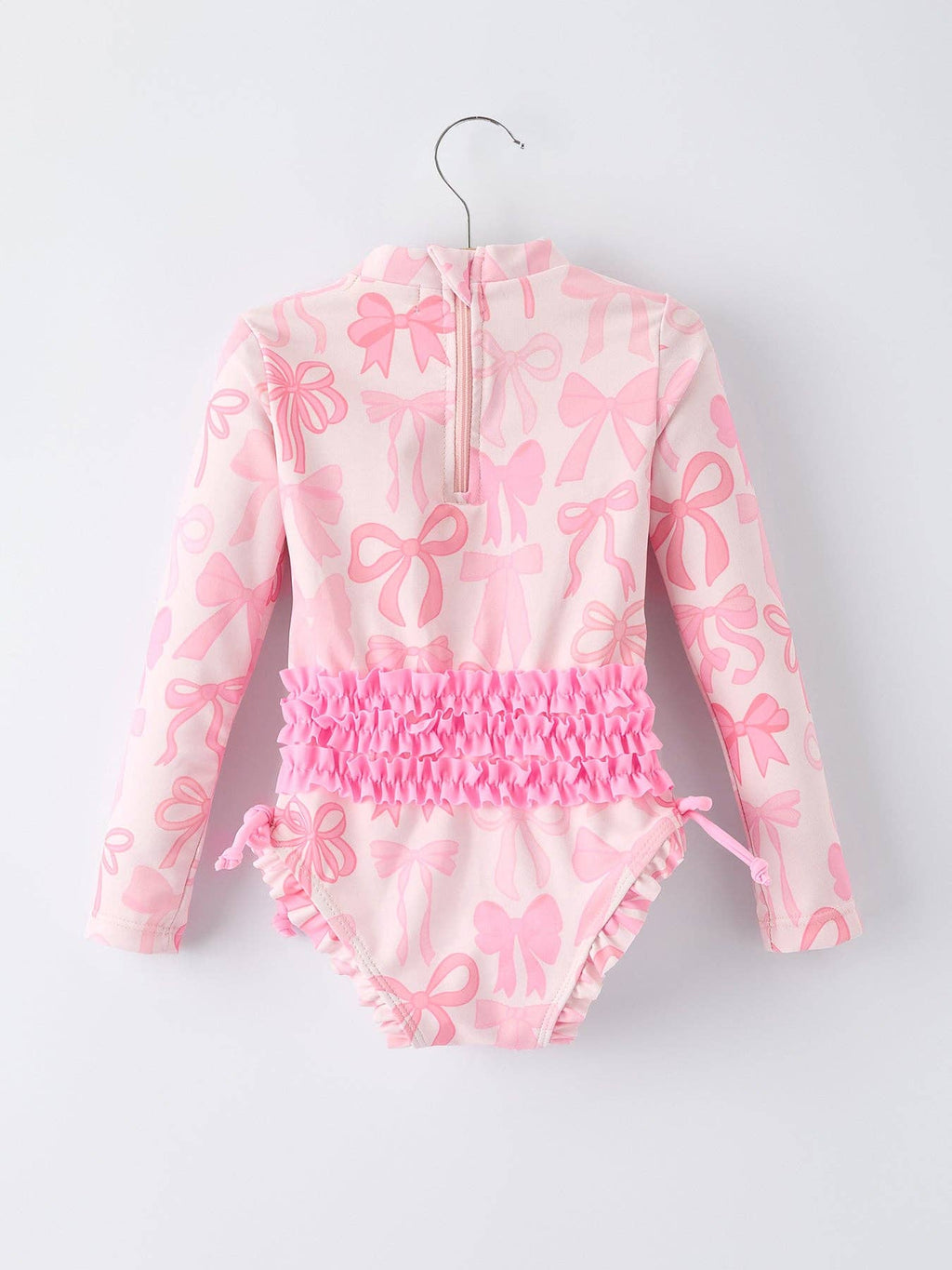 Rylee Faith Designs - Summer Bow Print Girls Long Sleeve Ruffle One Piece Swimsuit
