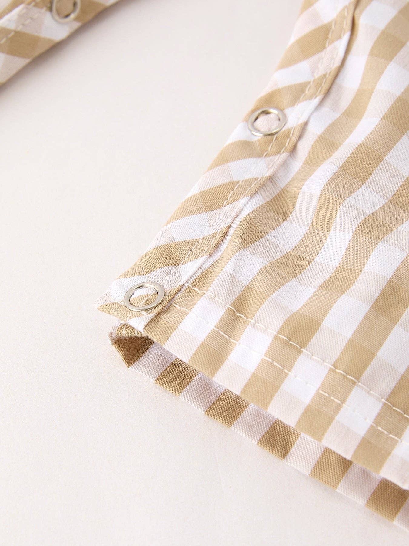Rylee Faith Designs - Fall Thanksgiving Apricot Plaid Chick Embroidery Smocking Baby Boys Romper