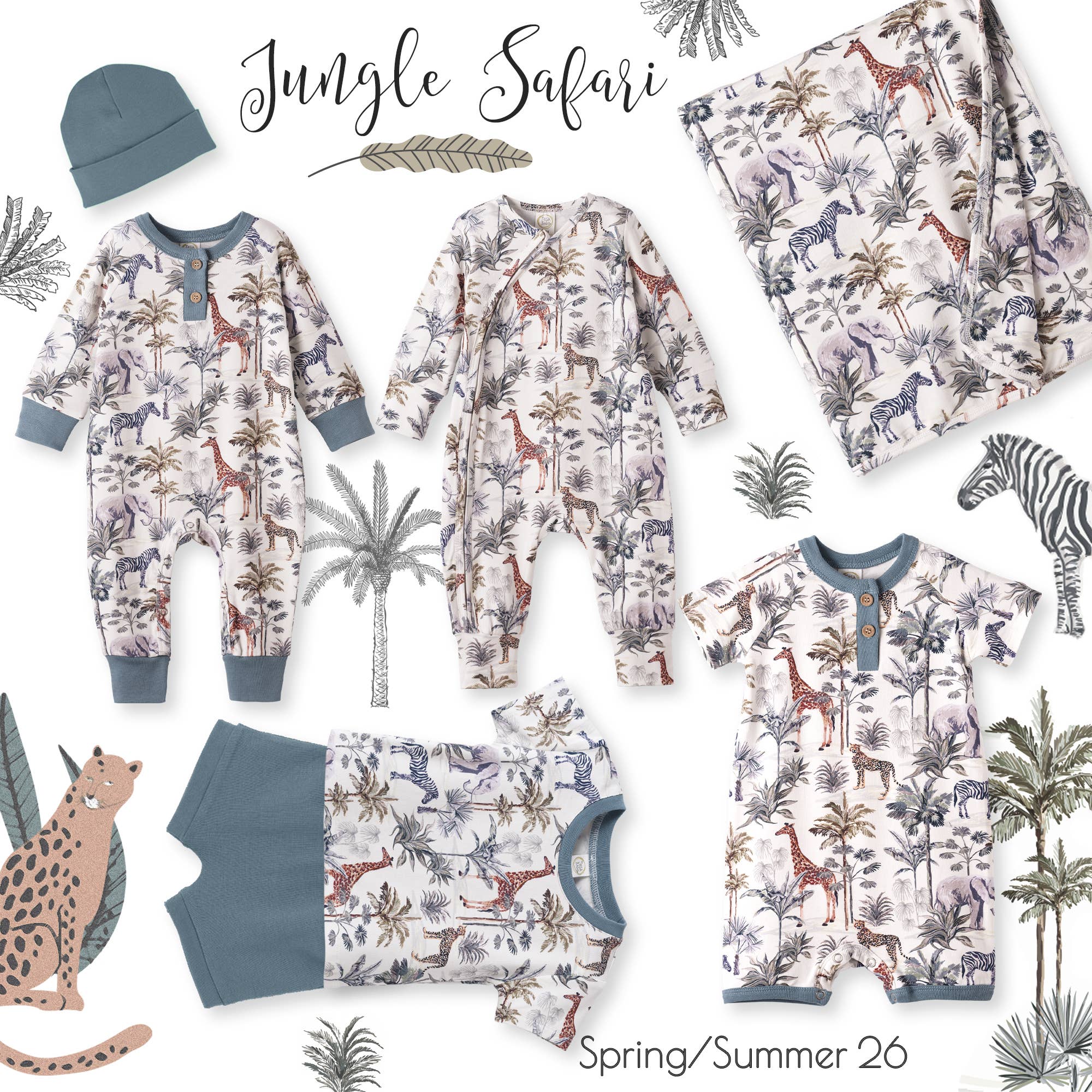 Tesa Babe - Jungle Safari Bamboo Baby Boy Shorty Romper