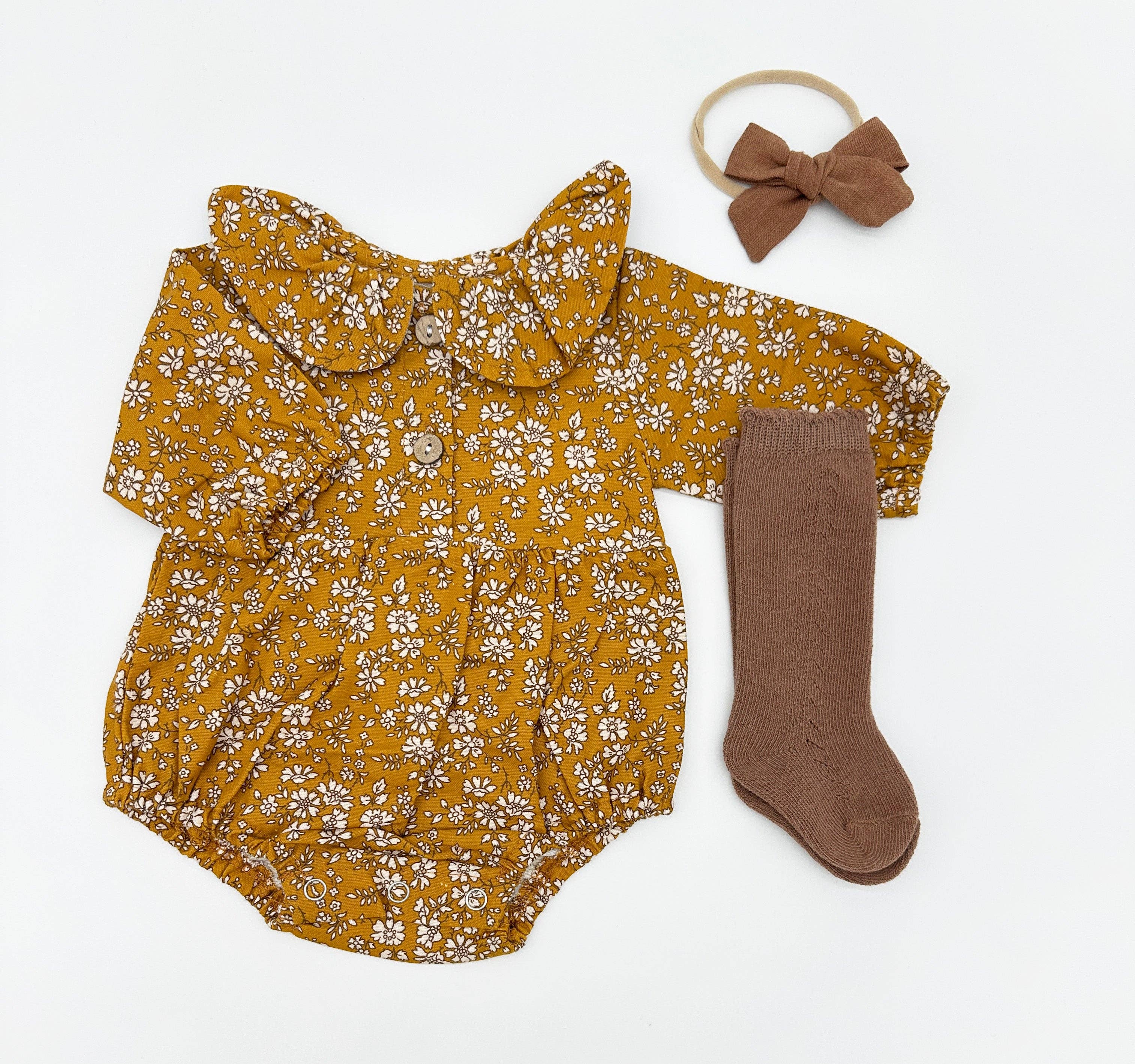 OLIVE & CRADLE - Mustard Floral Romper Set