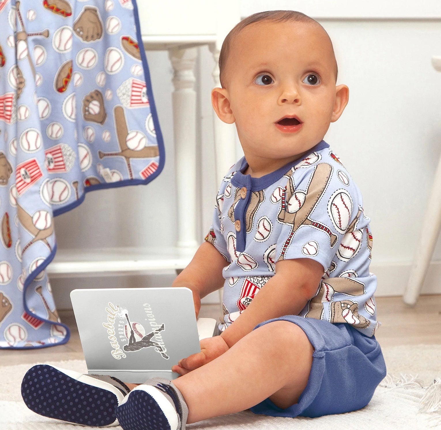 Baby Boys Baseball Blue Bamboo Set