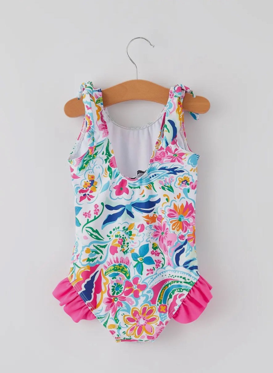 Swirly Colorful One Piece Swim Girls