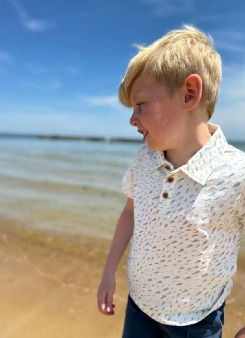 Tan Green Fish Ss Polo