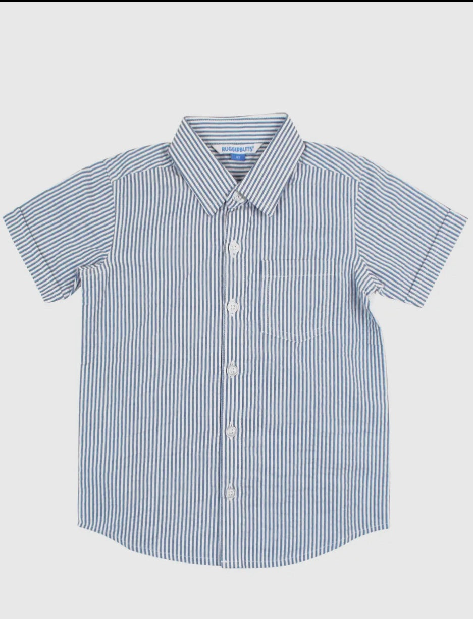 Blue Seersucker Ss Button Down