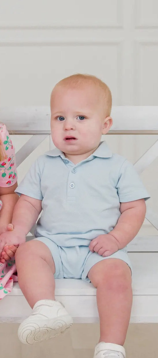 Lt Blue Boys Polo Romper