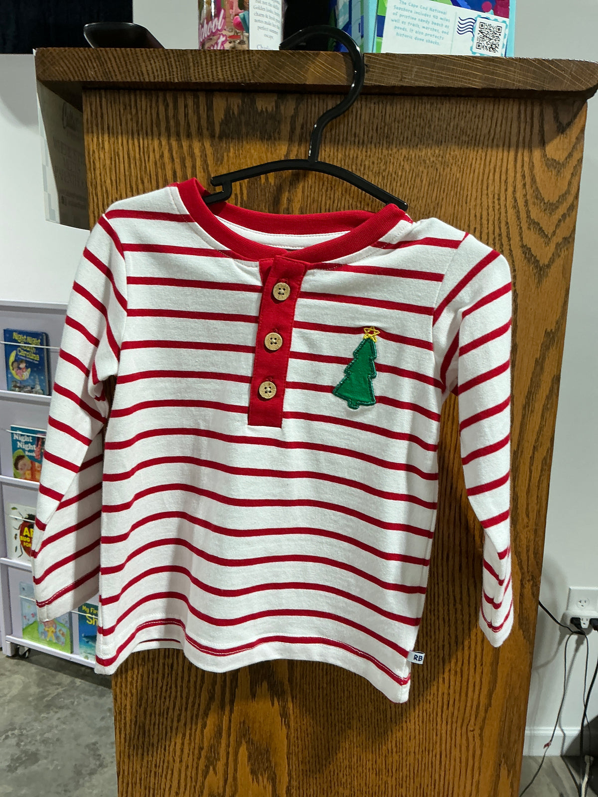 Red stripe LS boy Christmas tree Henley