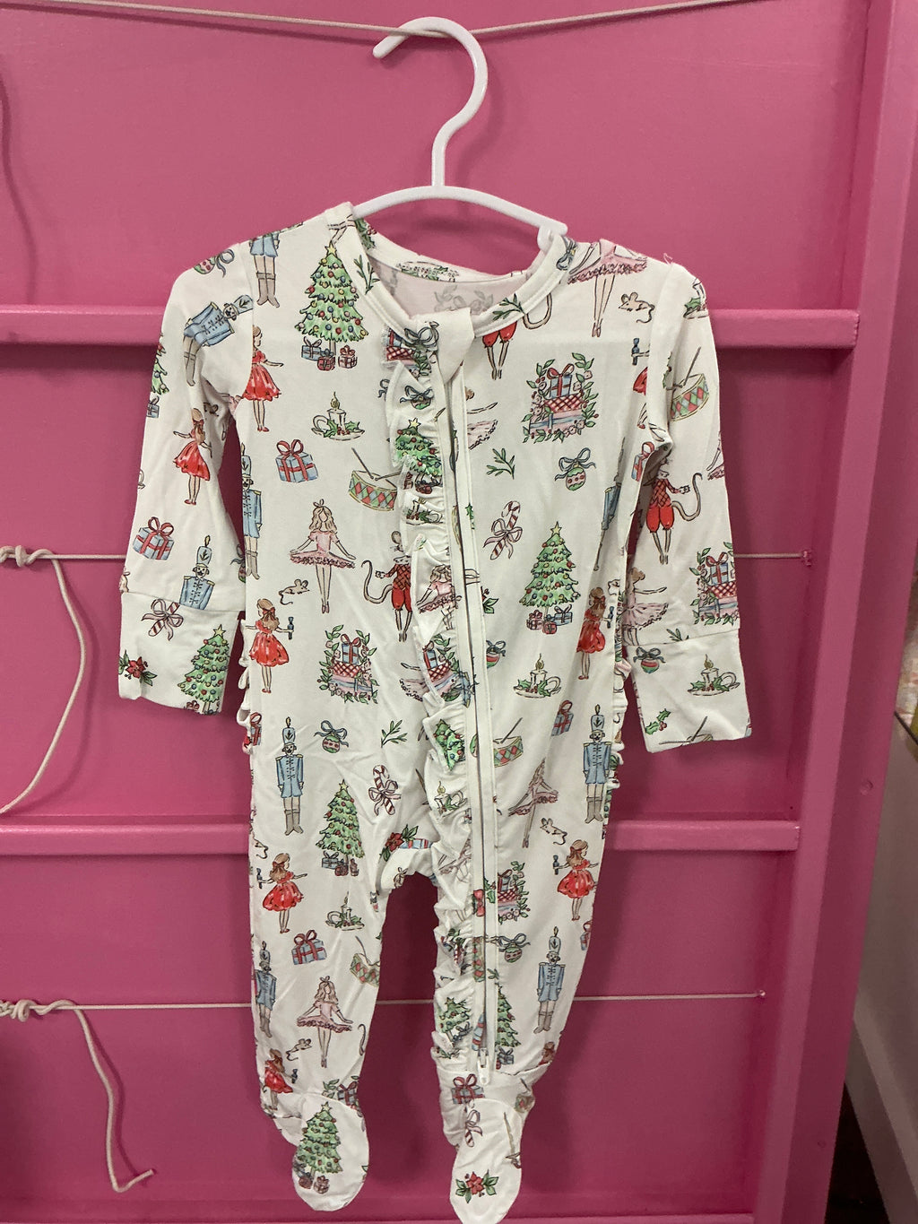 Girl Bamboo Christmas nutcracker footie sleeper