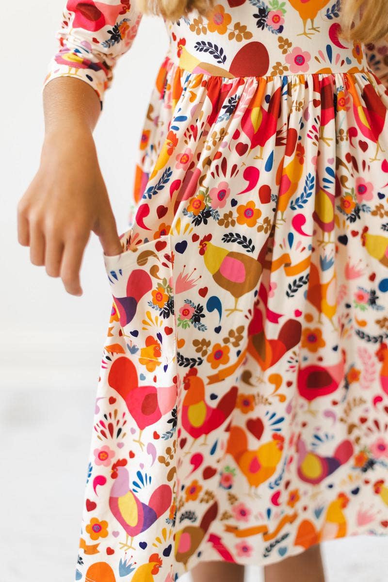 Mila & Rose - Little Red Hen 3/4 Sleeve Pocket Twirl Dress