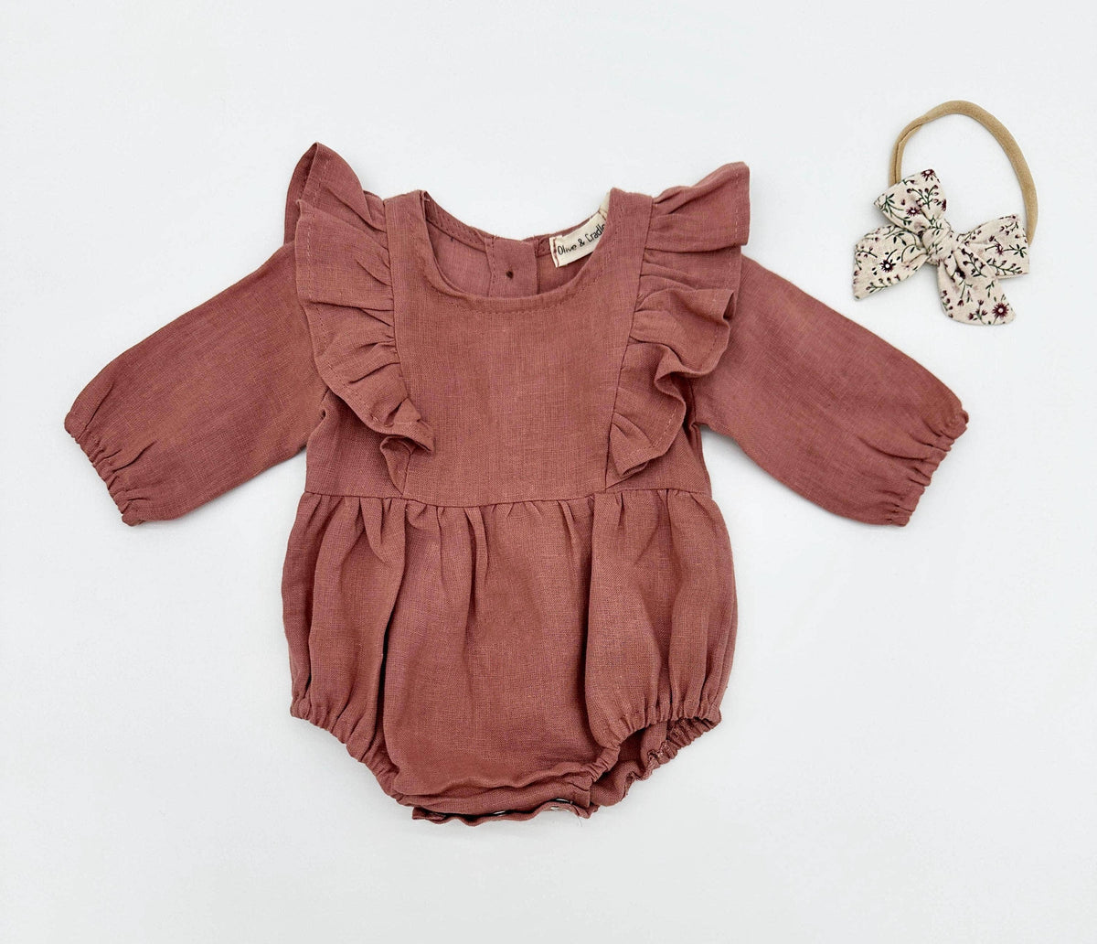 OLIVE & CRADLE - Gabriella Longsleeve Romper with Bow