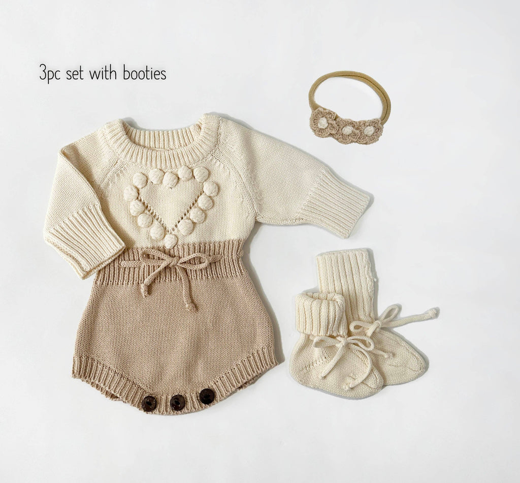 OLIVE & CRADLE - Cream Heart Romper Set