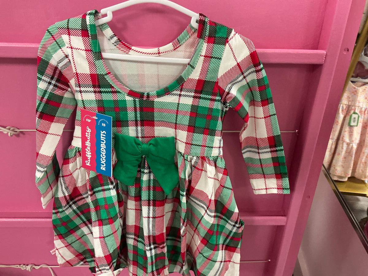 Rufflebutts Christmas Plaid twirl pocket dress