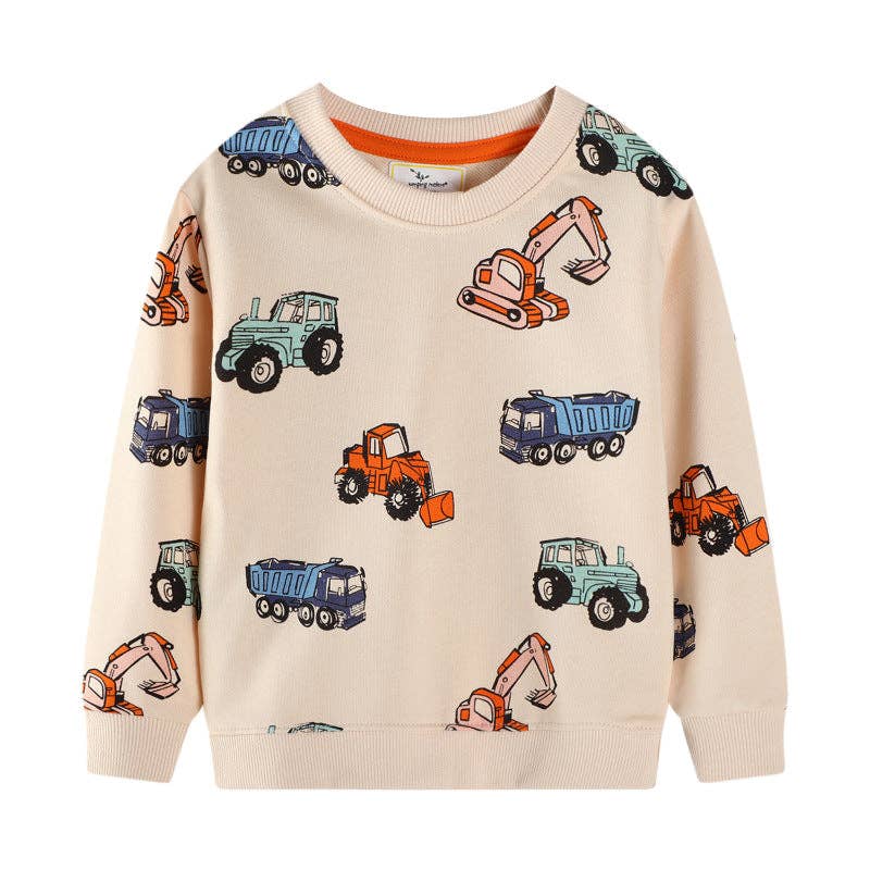 The Find Peaks - Cute Boys' Long Sleeve Sweatshirt with Excavator Pattern