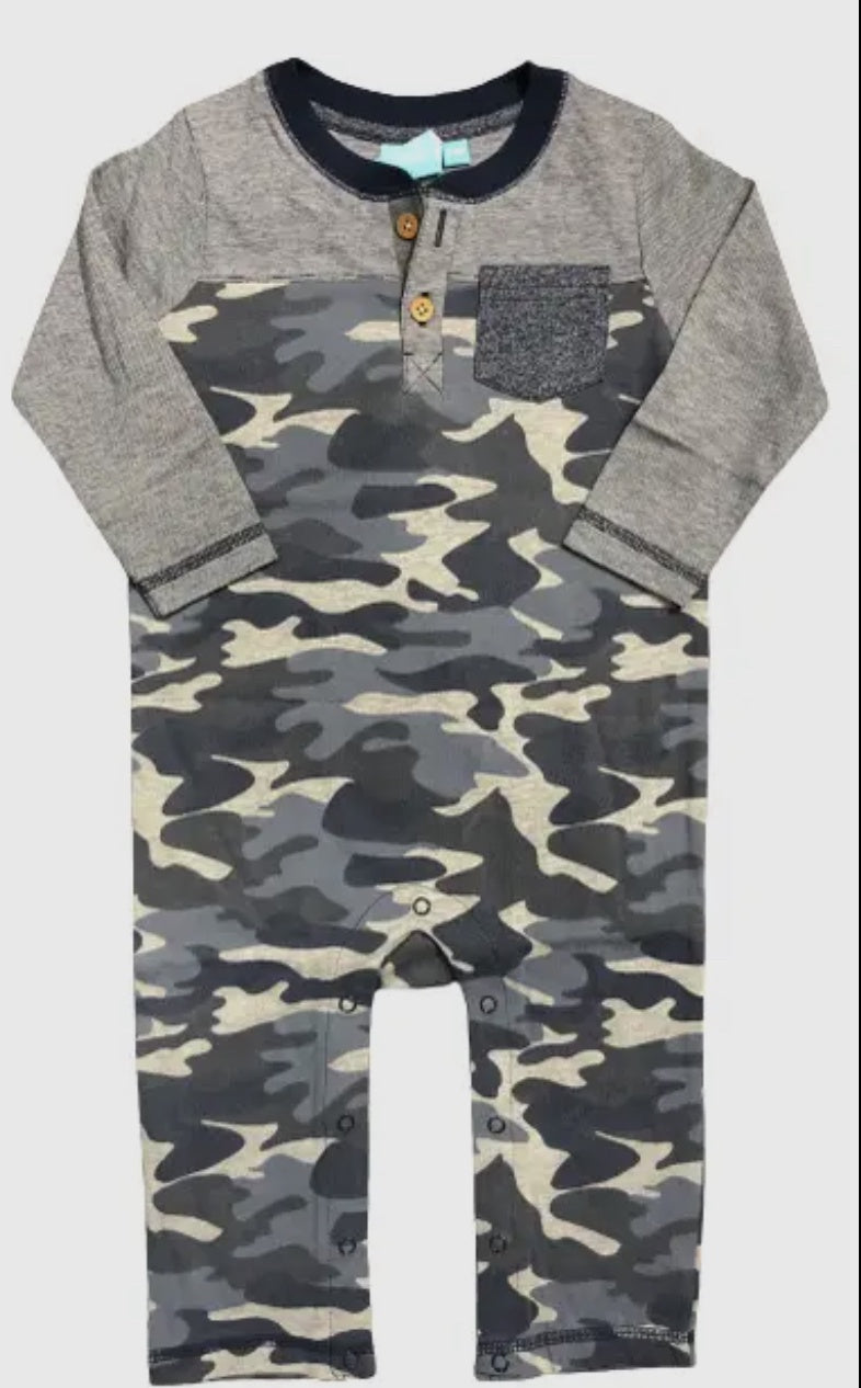 Camo Navy Henley Romper