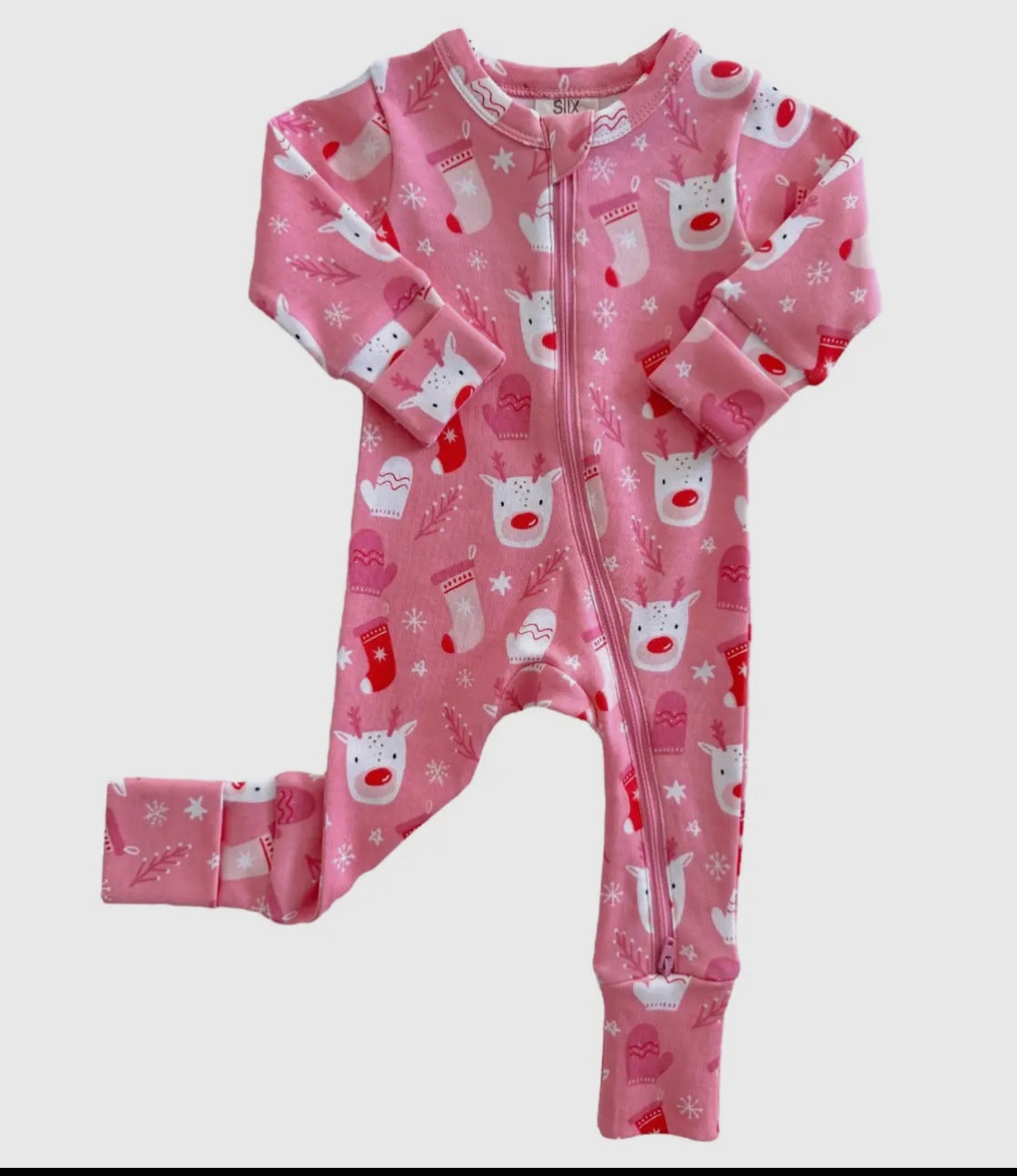 Pink Reindeer Organic Zip Romper