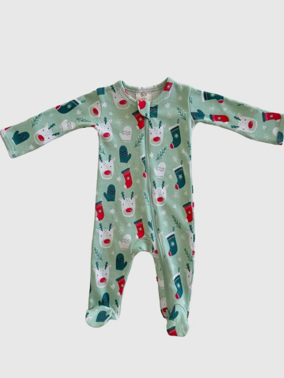 Green Reindeer Organic Footie