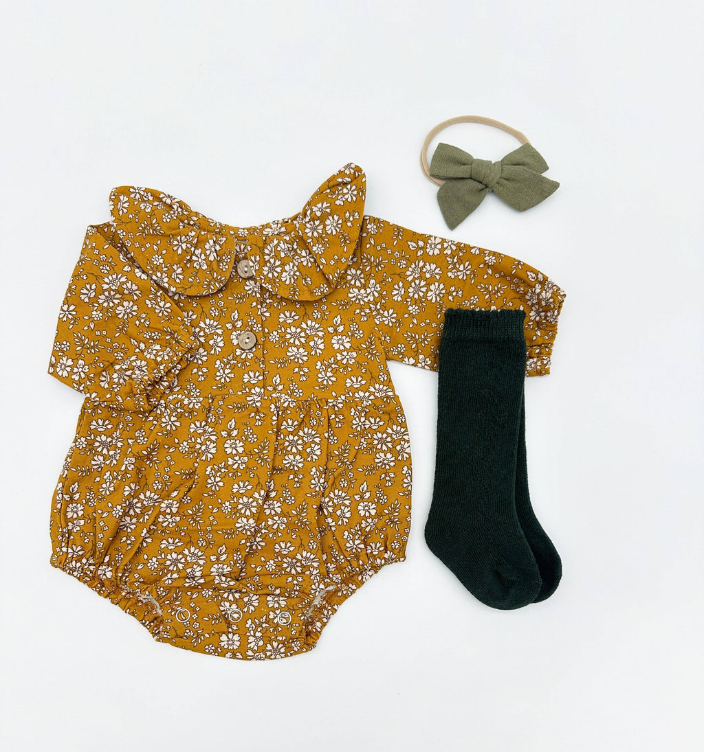 OLIVE & CRADLE - Mustard Floral Romper Set