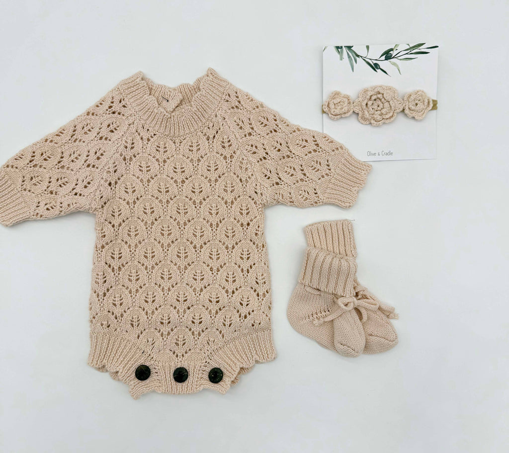 OLIVE & CRADLE - Apricot Pink Lacy Romper