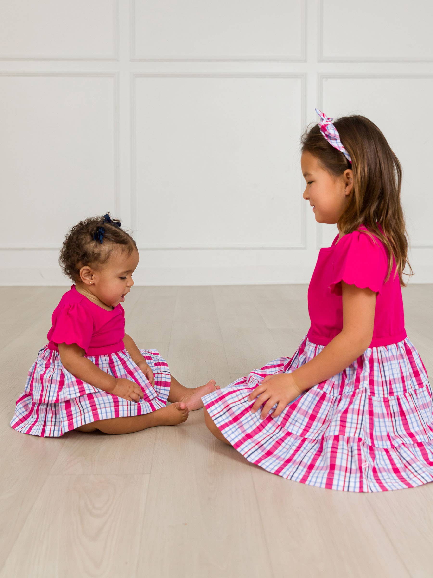 RuffleButts + RuggedButts - Baby Girls Adley Plaid Short Sleeve Skirted Romper