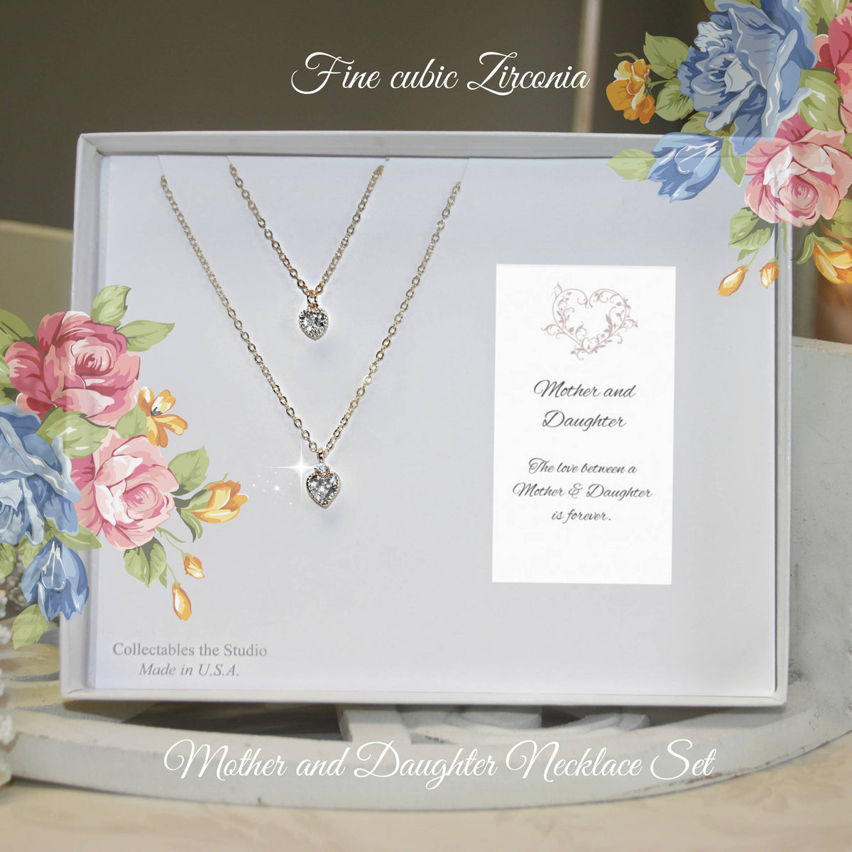 Collectables Am- Mother/Daughter  CZ Heart Necklace Set  SET-1