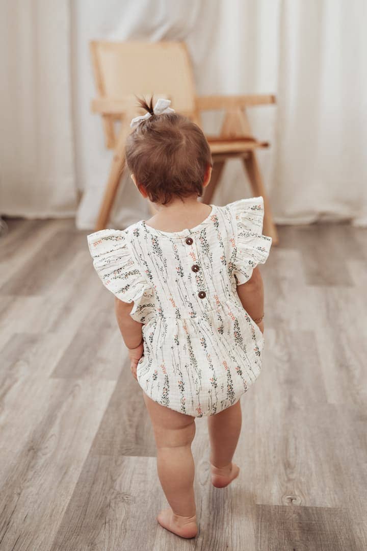 OLIVE & CRADLE - Milana Muslin Bubble Romper + Bow