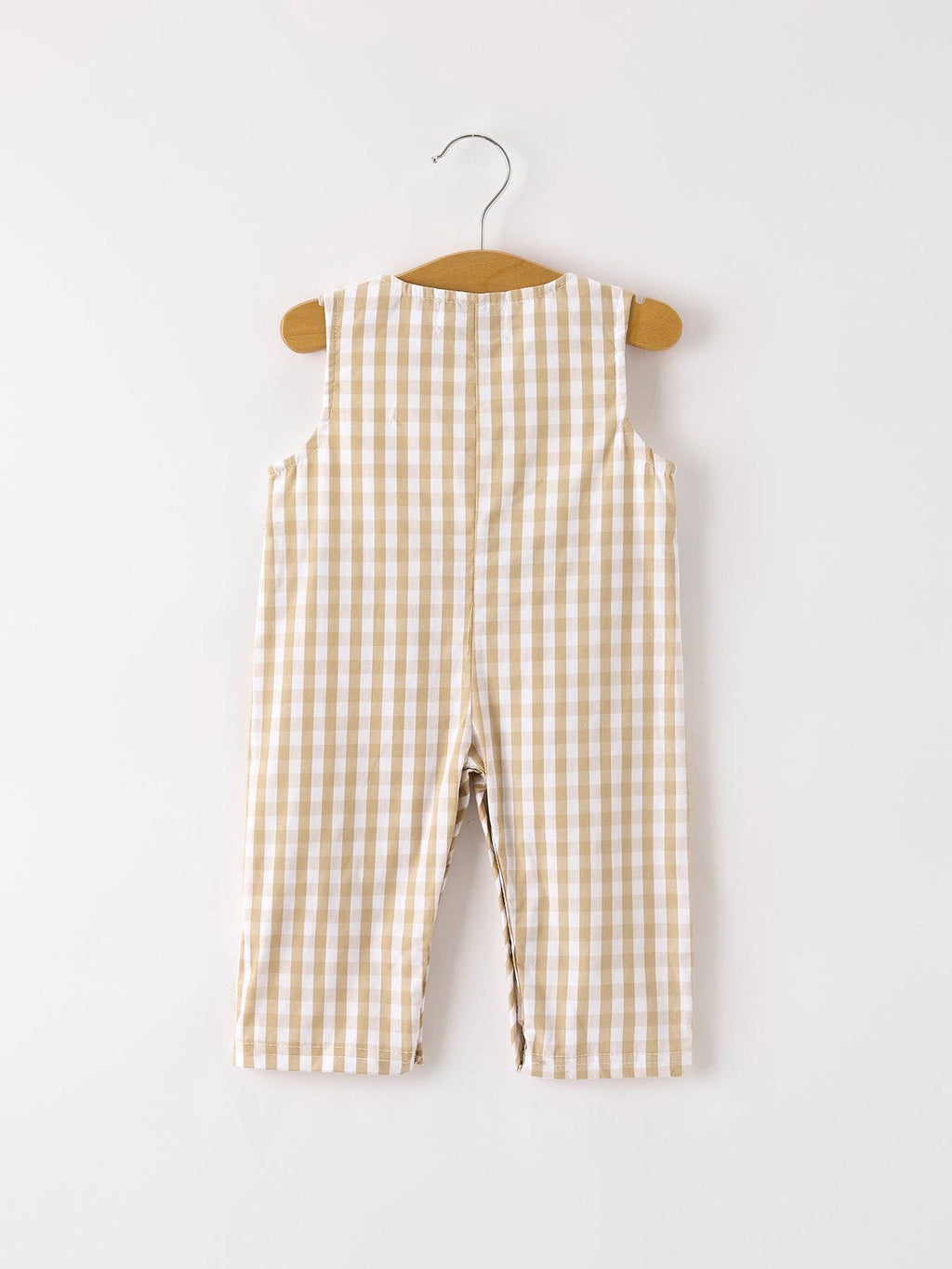 Rylee Faith Designs - Fall Thanksgiving Apricot Plaid Chick Embroidery Smocking Baby Boys Romper