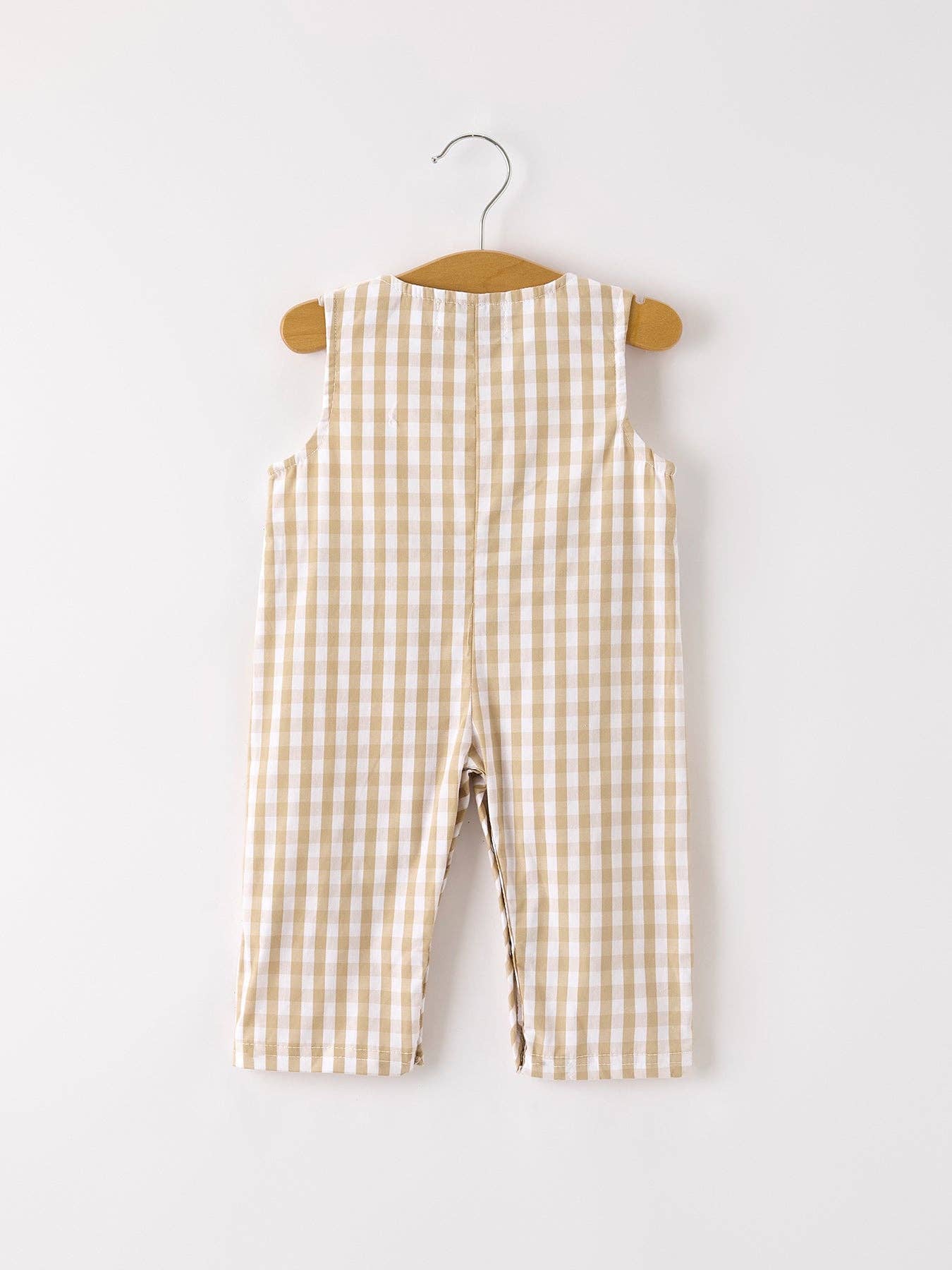 Rylee Faith Designs - Fall Thanksgiving Apricot Plaid Chick Embroidery Smocking Baby Boys Romper