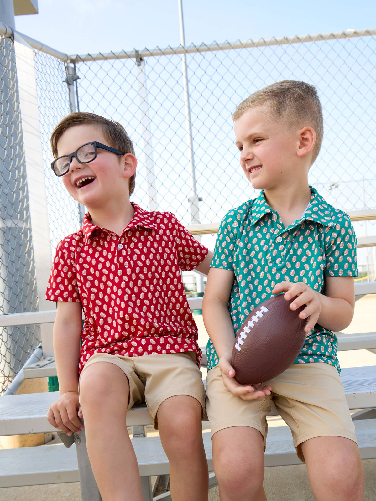 RuffleButts + RuggedButts - Boys Varsity Red Football Frenzy Knit Short Sleeve Performance Polo