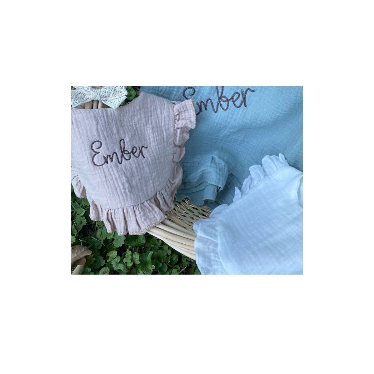 Zsa Zsa & LoLLi Monogram Blanks - Muslin Ruffle Toddler Bib Baby Gift, Shower Gift