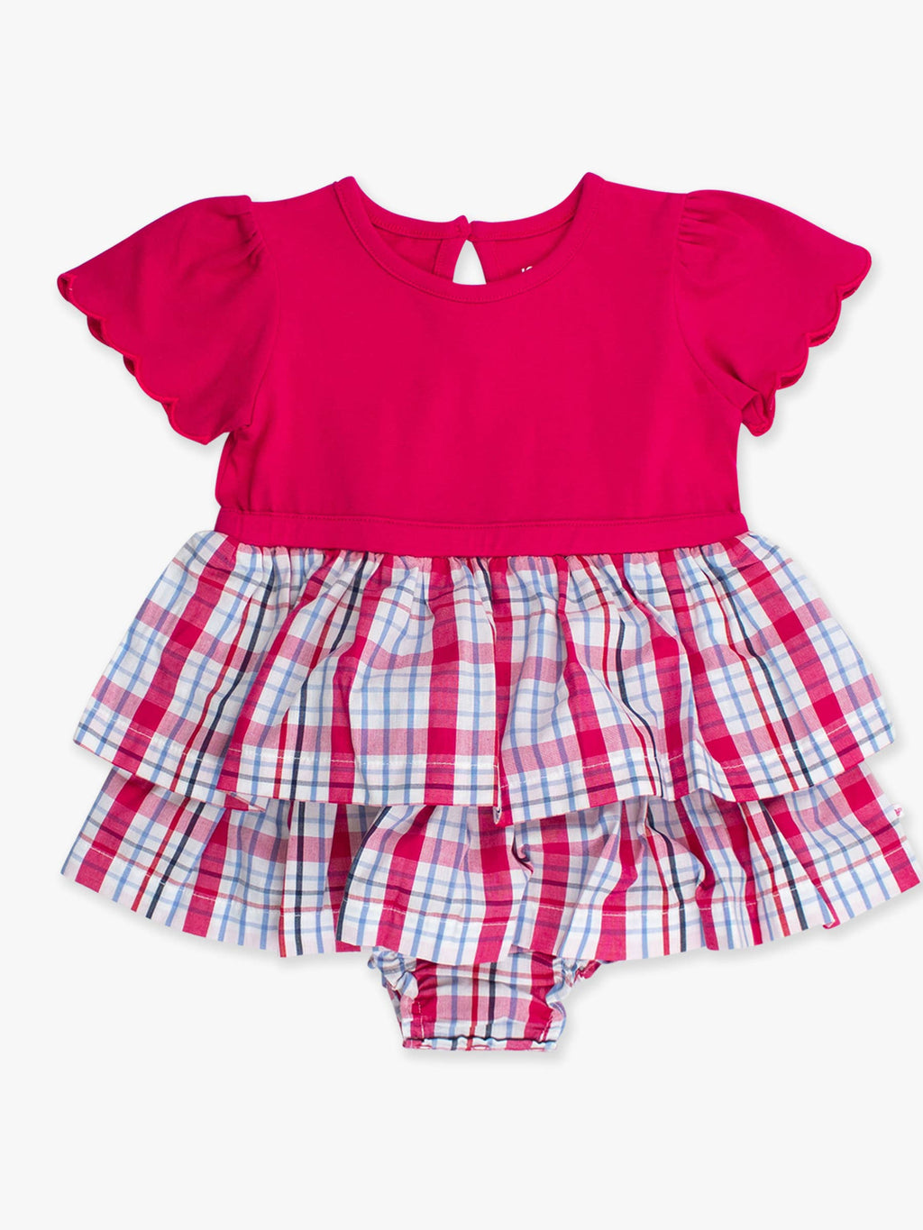 RuffleButts + RuggedButts - Baby Girls Adley Plaid Short Sleeve Skirted Romper
