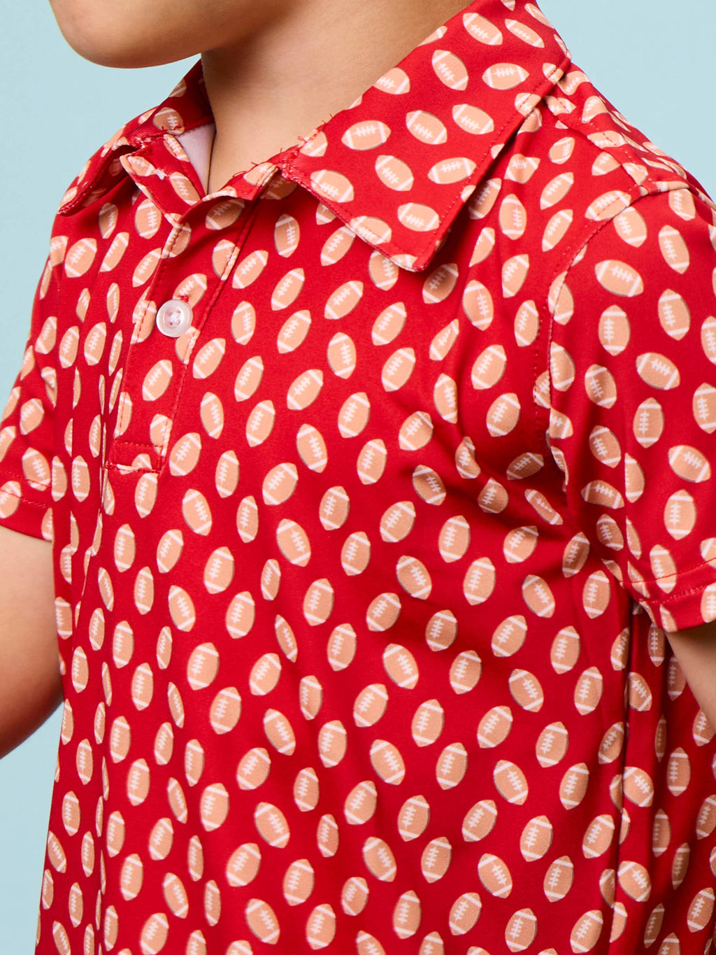 RuffleButts + RuggedButts - Boys Varsity Red Football Frenzy Knit Short Sleeve Performance Polo